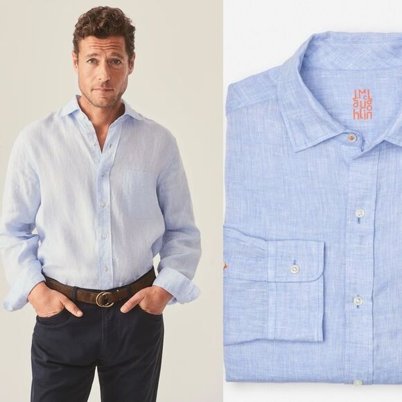 J. McLaughlin Linen Button Down Shirt Men’s XL Light Blue Stripe Classic Preppy - Picture 1 of 14